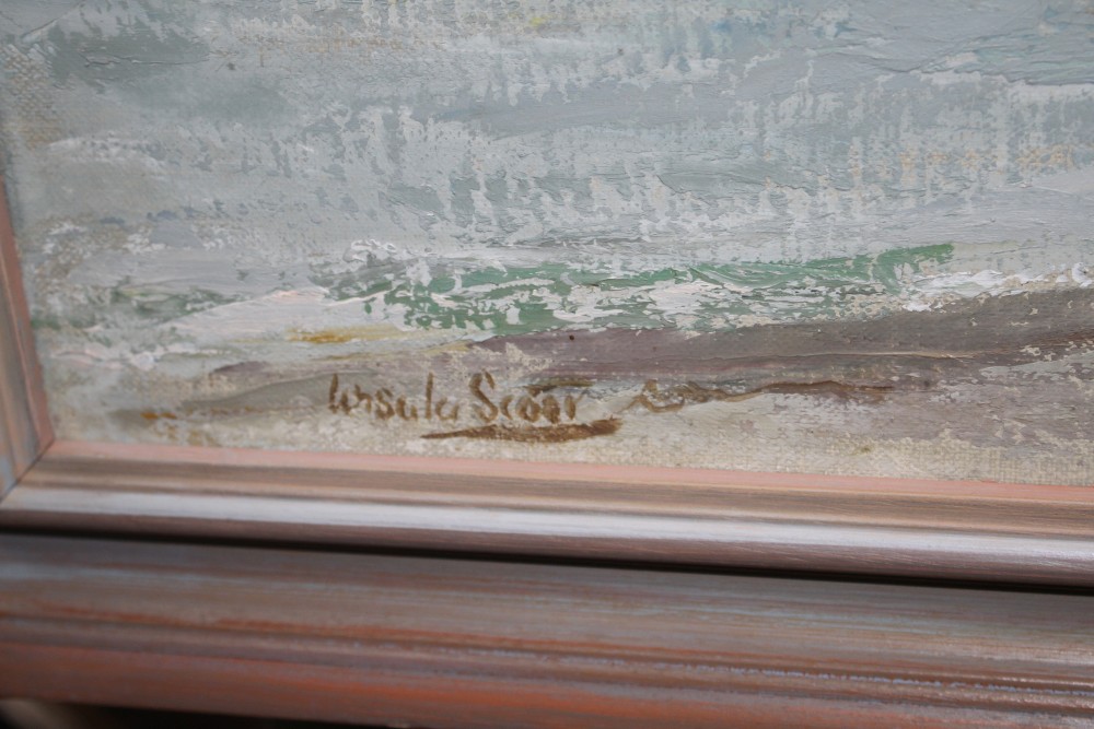 Three Irish works: Ursula Scott, oil on canvas, Coastal landscape, 40 x 50cm, A J S McKelvey, oil on board, Seascape, 20 x 70cm and M L